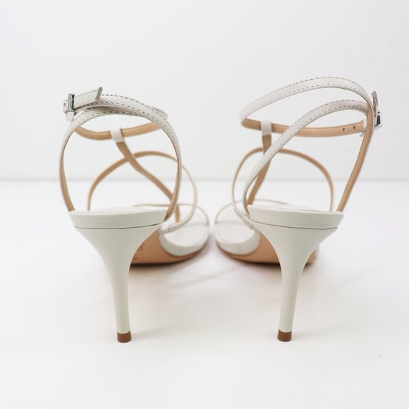 NWT Schutz Ameena Leather T-Strap Sandals Ankle Strap Kitten Heel Pearl Cream 7 - Picture 9 of 9